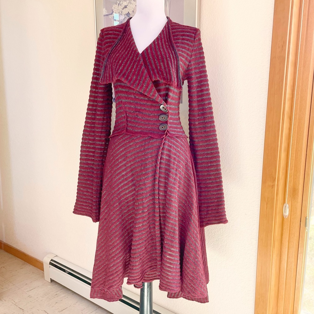 FREE PEOPLE Striped Whimsy Goth Wrap Sweater Cardigan XS S Red Gray Fairy Core - Picture 3 of 8